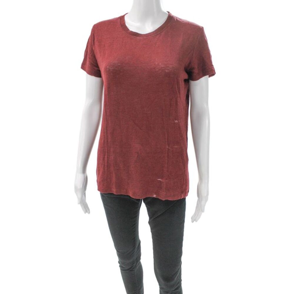IRO Womens Basic Red Linen Crewneck Short Sleeve T-Shirt Size XS